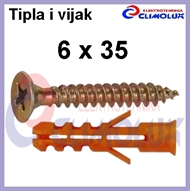 Tipla i vijak  6x35 s obodom, PZ, crvena